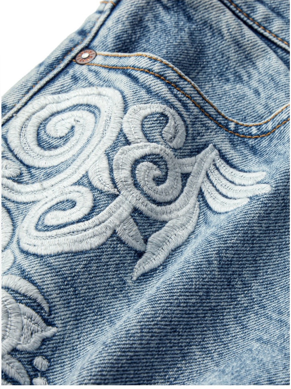Alice + Olivia Embroidered Flare Jeans in Rockstar Blue size 28. - Picture 4 of 5